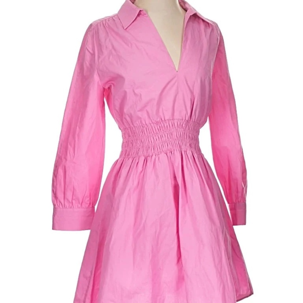 Zara Mini Pink Smocked-Waist Shirt Dress